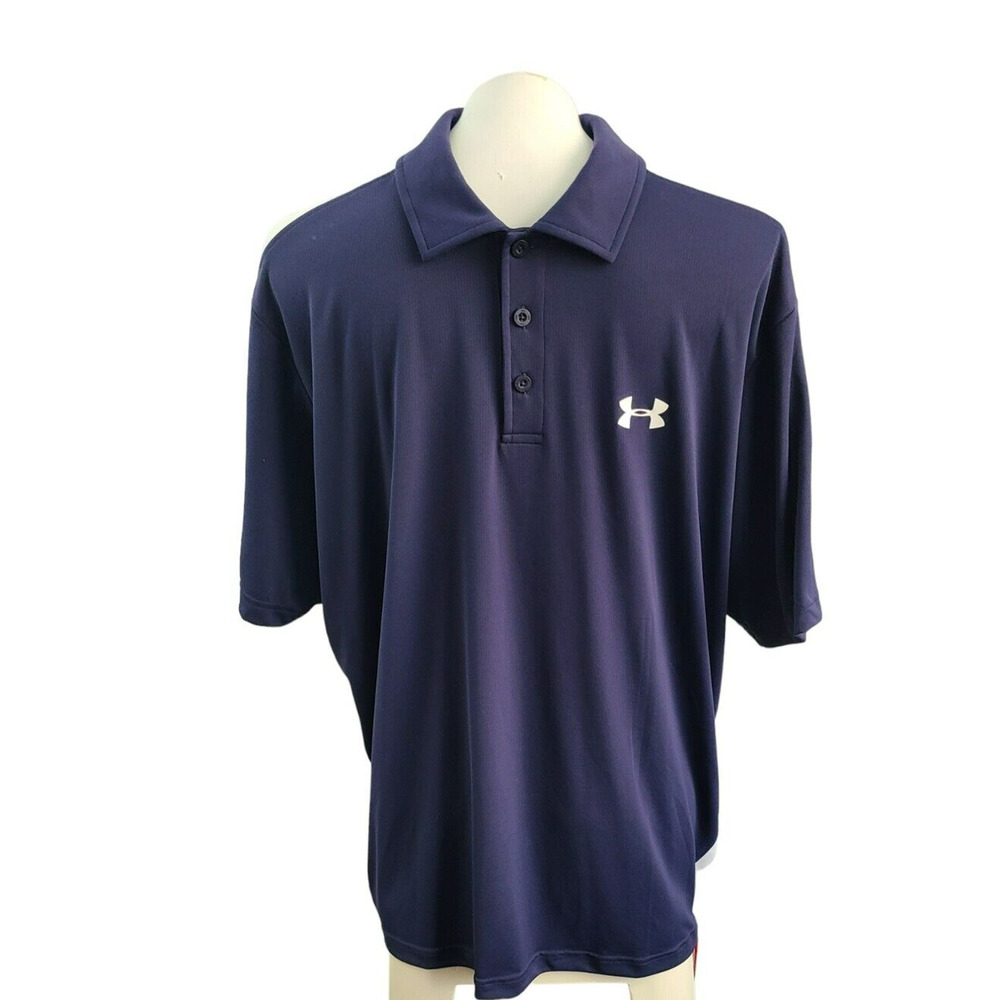 Under Armour Mens HeatGear Tennis Polo Shirt Navy Blue White LG UPF 30+
